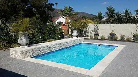 Outdoor entertainment space with pool, braai area and covered lapa